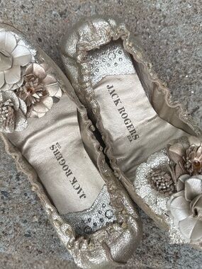 Jack Rogers Metallic Gold Leather Floral Ballet Flats